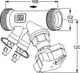 Technische Zeichnung eines TA Strangregulierventils mit Außengewinde und Anschlussmöglichkeiten, hergestellt von IMI Hydronic Engineering.